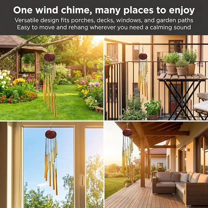 Outdoor Wind Chimes for Outside with 12 Aluminum Tubes for Garden Patio Balcony and Home Decor (Golden)