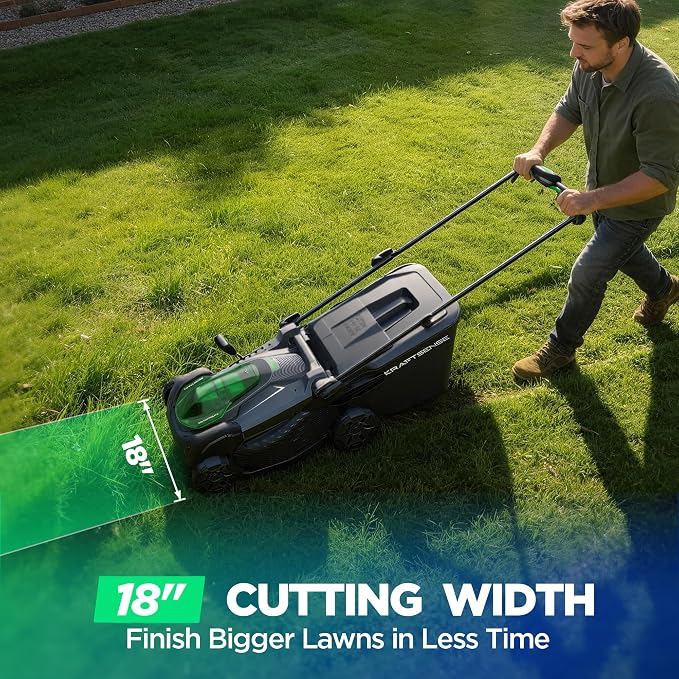 18" Electric Lawn Mower, 40V Cordless Lawn Mower with 2x5.0Ah Batteries & Charger, Brushless Motor, 2-in-1 Mulching & Bagging, 6-Position Height Adjustment, for Medium Yards