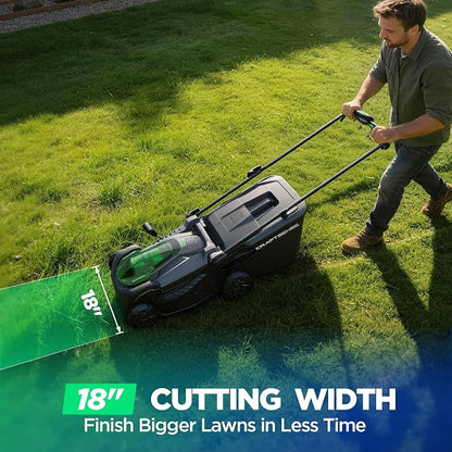 18" Electric Lawn Mower, 40V Cordless Lawn Mower with 2x5.0Ah Batteries & Charger, Brushless Motor, 2-in-1 Mulching & Bagging, 6-Position Height Adjustment, for Medium Yards