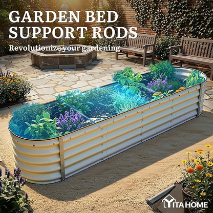YITAHOME 8x2x1.5ft Large Raised Garden Bed Kit, 17" Tall 9 in 1 Galvanized Metal Planter Box with Gloves & Safety Rubber, Outdoor Above Ground Planters for Plants Vegetables Flowers, Cream Yellow