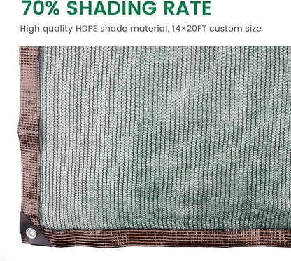 Shade Cloth, 14FT X 20FT 70% Green Outdoor Woven Sun Shade with Grommets, Durable Breathable Netting Shading Antifreezing for Patio, Garden, DIY Home, Plants Cover, Greenhouse, Dog Kennel