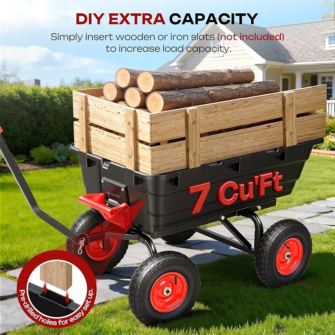 Garden Dump Cart Wagon with Hitch | 13" All Terrain Pneumatic Tires,DIY Expansion over 1200LBS Capacity,2-in-1 handle,Tow behind lawn mower, tractor or ATV