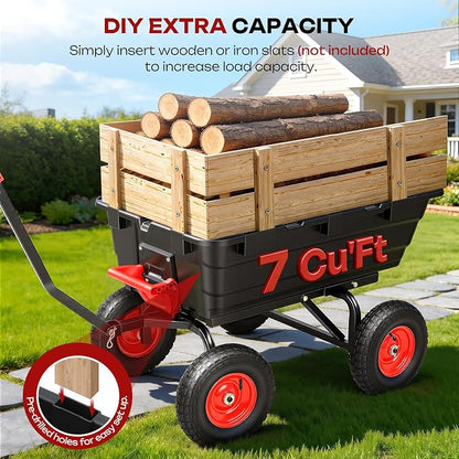 Garden Dump Cart Wagon with Hitch | 13" All Terrain Pneumatic Tires,DIY Expansion over 1200LBS Capacity,2-in-1 handle,Tow behind lawn mower, tractor or ATV