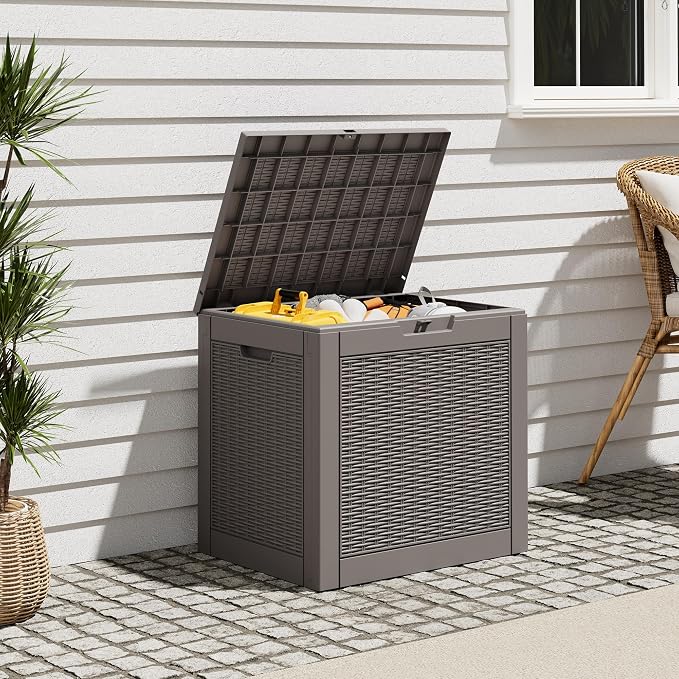 Outdoor Storage Box, Resin Deck Boxes Indoor and outdoor, Waterproof Storage Box Lockable Lid (Grey,31 Gallon)