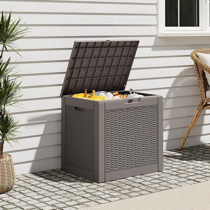 Outdoor Storage Box, Resin Deck Boxes Indoor and outdoor, Waterproof Storage Box Lockable Lid (Grey,31 Gallon)
