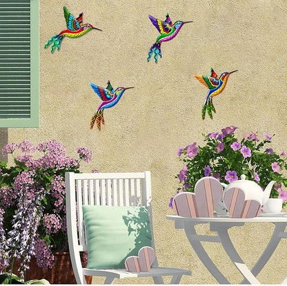 Tsilin Garden Decor Set With 4 Pcs Metal Hummingbirds 6 Pcs Metal Flowers Statues Wall Decor Sunflower Hanging Ornament for Home Bedroom Outdoor Backyard Porch Patio Fence Decorations