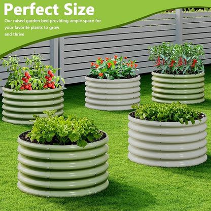 2PCS 2x2x1.5FT Galvanized Raised Garden Bed Kit,Vegetable Boxes-Round Metal Flower Box,Large Planter Raised Beds Outdoor Garden for Planting,Fruit,Herb-Green 0.8mm