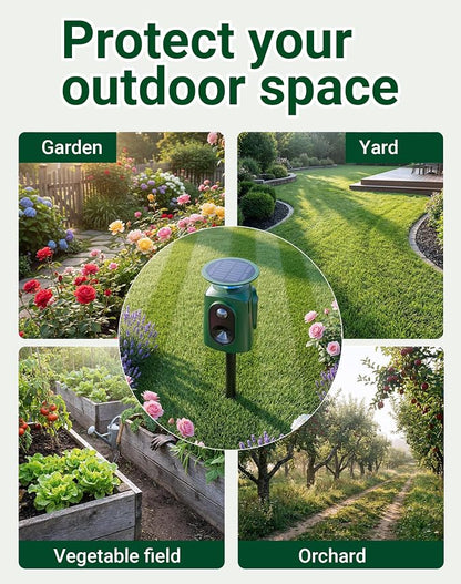 2 Pack 360° Solar Deer Repellent Devices, Ultrasonic Animal Repeller with Motion Sensor & LED Lights, Waterproof Cat Repellent Outdoor, Repel Dog, Raccoon & Coyote Out of Garden - USB Rechargeable