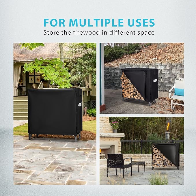 VIVOHOME 4ft Heavy Duty Indoor Outdoor Firewood Storage Log Rack and Cover Combo Set with Zipper
