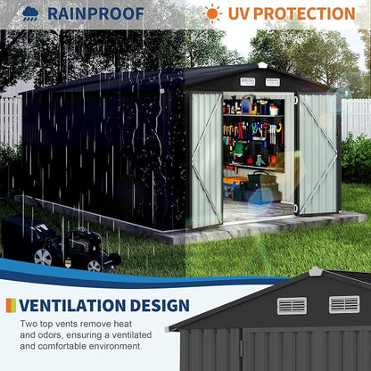 GarveeLife 10x14 Ft Outdoor Storage Sheds, Metal Garden Tool Shed for Backyard, Large Metal Sheds Outdoor Storage with Lockable Doors & Air Vents for Backyard Garden Patio Lawn