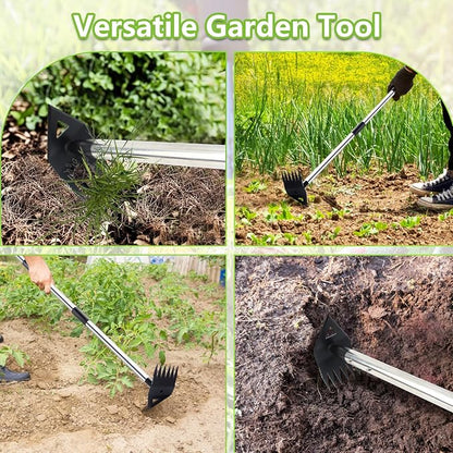 Weed Puller Tool with Long Handle, Hoe Garden Tool Weeding Rake Combo for Uprooting, Garden Hoe, Weed Remover Manual Hand Weeder for Yard Flower Bed(Black)