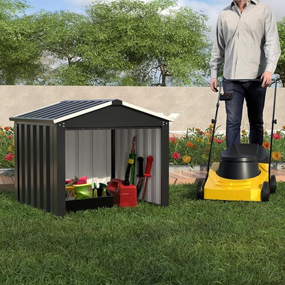 REEMOON 3x3 FT Metal Robot Mower Garage, Small Outdoor Shed, Black | Open-front metal shelter for robot mowers, garden tools, trash bins, and small backyard equipment; assembly required.