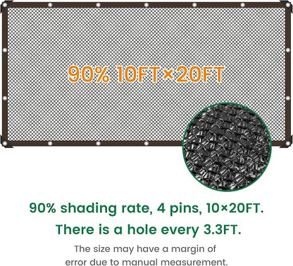 Shade Cloth, 10FT X 20FT 90% Black Outdoor Woven Sun Shade with Grommets, Durable Breathable Netting Shading Antifreezing for Patio, Garden, DIY Home, Plants Cover, Greenhouse, Dog Kennel