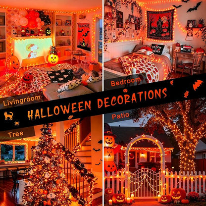JMEXSUSS 1000 LED Orange Halloween String Lights Outdoor Indoor Plug in | 272 Ft Fall & Thanksgiving Day Lights Clear Wire, 8 Modes with Remote, Orange lights for Halloween Decor, Tree Patio Yards