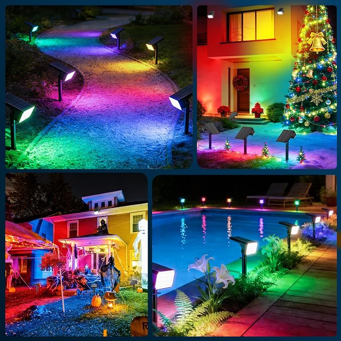 LANSOW Solar Spot Lights Outdoor Color Changing, 2 Pack/7 Modes Waterproof Solar Christmas Landscape Spotlights, LED Solar Powered Flood Lights for Yard Garden Pathway Outside Halloween, Auto ON/Off