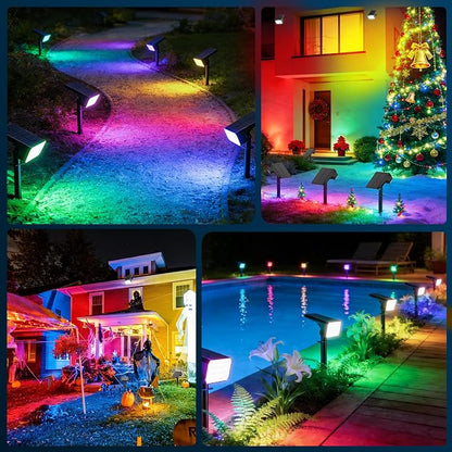 LANSOW Solar Spot Lights Outdoor Color Changing, 2 Pack/7 Modes Waterproof Solar Christmas Landscape Spotlights, LED Solar Powered Flood Lights for Yard Garden Pathway Outside Halloween, Auto ON/Off