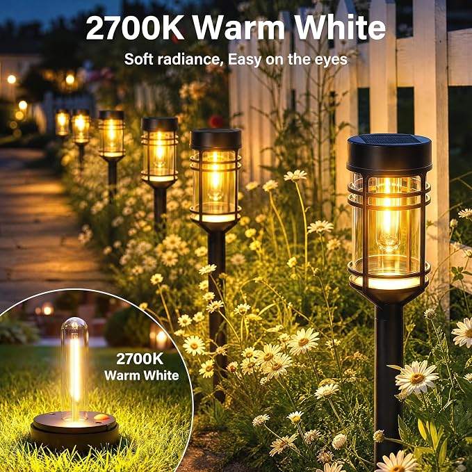 Ollny Solar Pathway Lights Outdoor 6 Packs, Solar Garden Lights IP65 Waterproof, LED Solar Powered Path Light Auto On/Off, Landscape Lighting for Yard Walkway Driveway Porch Outside Decor