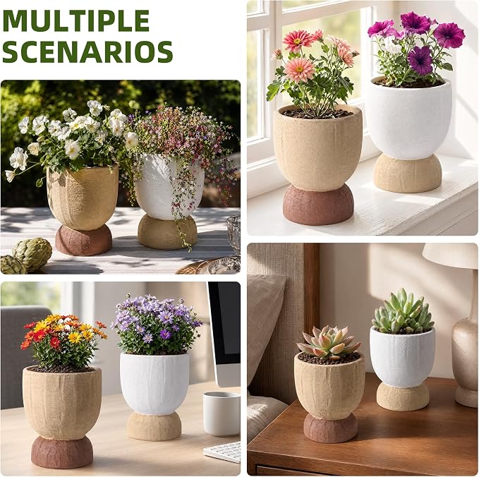 DREAMLOOM 6.4Inch Coarse-Grained Terracotta Pots for Succulents, 2Pcs Flower Planters with Drainage Holes, Bonsai, Cactus Aloe, Herbs, Orchid, Rustic Color