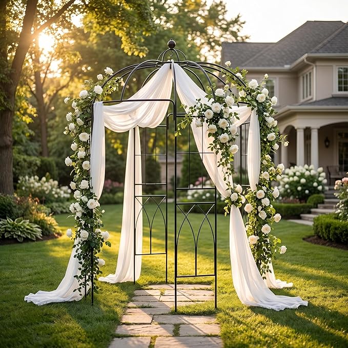 Garden Arches Arbors Birdcage Shape,9' High x 6.8' Wide,Metal Pergola Pavilion Gazebo Enduring Iron Trellis Plants Support Use for Outdoor Garden Arbor Climbing Plants Wedding Arches Ceremony