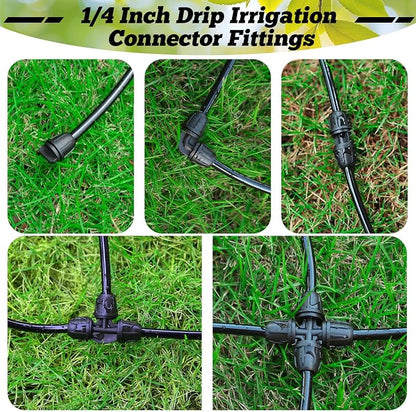 70 Pcs 1/4 Inch Drip Irrigation Fittings Kit,Drip Irrigation Hose Connector for 1/4 Inch Drip Tubing with 25 End Plugs, 15 Tees,10 Straight Couplings,10 Elbows,10 Cross 4-Way Connector