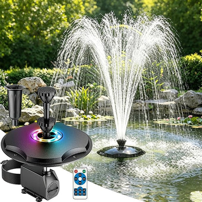 Antfraer Floating Pond Fountain with Remote Control RGB LED Lights, 40W 660GPH Water Pump with 3 Spray Modes, Floating Fountain 27FT Cord & 65.6FT Mooring Line for Garden Ponds, Outdoor Water Features