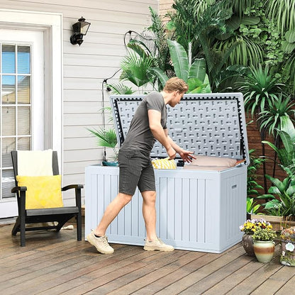 YITAHOME 180 Gallon Double-Wall Deck Box with Side Handles | Outdoor Large Storage for Patio Furniture Cushions, Garden Pool Accessories, Water Resistant & Lockable