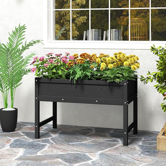 Raised Garden Bed Outdoor with Legs,HDPE Elevated Planter Box Rot-Resistant and Non-Cracking,Raised Beds for Gardening for Backyard, Patio, Balcony, 300lb Capacity Black