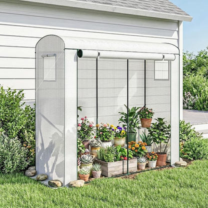 Outsunny Mini Greenhouse, Portable Greenhouse with Roll-Up Door and 2 Mesh Windows, Small Green House with PE Cover for Garden Patio Lawn, 78.7" x 29.5" x 74", White