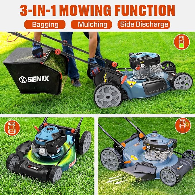 SENIX 22 Inch Self Propelled Gas Lawn Mower 170cc 4-Cycle RWD Mower | SENIX 22" Self-Propelled Gas Lawn Mower, Gas Powered Lawn Mower,170cc 4-Cycle Engine, Easy Start