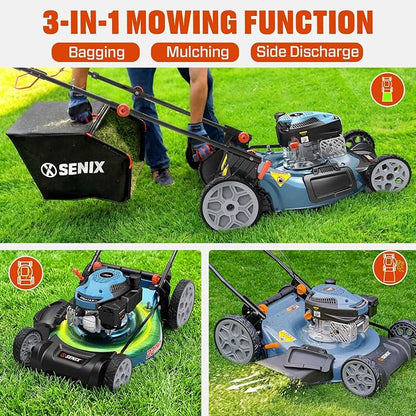 SENIX 22 Inch Self Propelled Gas Lawn Mower 170cc 4-Cycle RWD Mower | SENIX 22" Self-Propelled Gas Lawn Mower, Gas Powered Lawn Mower,170cc 4-Cycle Engine, Easy Start