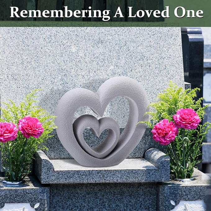 Suzile Nesting Heart Garden Sculpture Resin Outdoor Garden Statues 13.39 x 12.2 x 3.15 Inches Memorial Statues for Grave Cemetery Tombstone Patio Lawn Backyard Yard 4th of July Gift Decoration