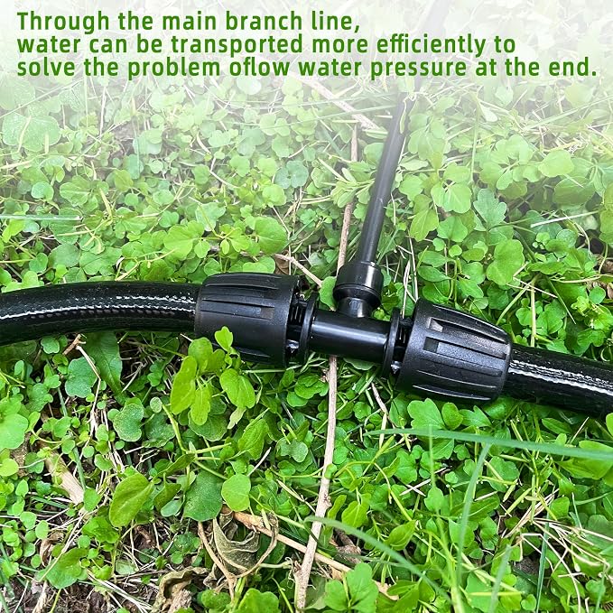 6 Pack 1/2'' to 1/4'' Drip Irrigation Fittings, Push-to-Connect 3 Way Drip Irrigation Part Barbed Tee Connectors, Anti-Leak Locked Splitter Fitting for 1/2" Irrigation Tubing (0.6''-0.67''OD)