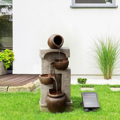 Teamson Home 28 in. Cascading Bowls and Stacked Stones LED Outdoor Water Fountain for Outdoor Living Spaces to Create a Calming Oasis in Gardens and Landscaping, on Patios, Balconies, Lawns, Brown | Outdoor Water Fountain, For Gardens and Landscaping, ...