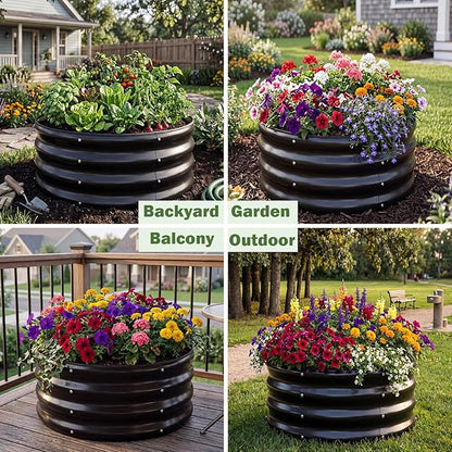 3 PCS Round Raised Garden Bed 2x2x1 ft, Metal Outdoor Planter Box Kit with Safety Rubber Edge, Easy Assemble Bottomless Small Planting Container for Vegetable, Flower, Fruit, Grey