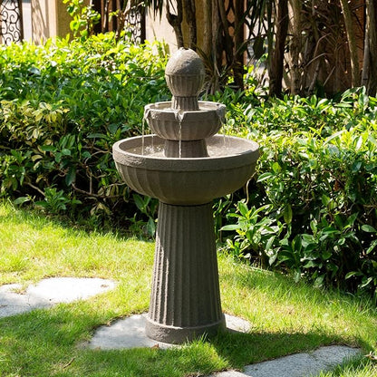 37.80” H Outdoor Water Fountain Made with Eco-Friendly Recyclable Materials, Polyethylene Cascading Waterfall Water Fountain Outdoor, Garden Decor with LED Light for Patio, Backyard (Andesite)
