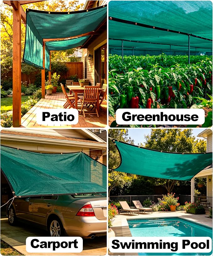 90% Green Heavy Duty Shade Cloth for Garden,Sun Screen Fabric 10 X 24FT | Sun Shades Netting Outdoor Patio with Grommets, Mesh Tarp Cover for Plant, Porch, Pergola, Greenhouse, Backyard &Outdoor Use