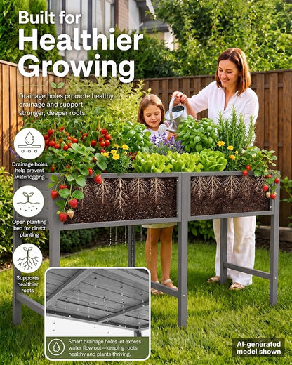 YEFU 72" Large Raised Garden Bed, Wood-Look HIPS 6ft Extra Large Bed, Grey | Extra Large Garden Bed for Backyard Growing, 6ft Design, Wood-Look HIPS, Drainage, 770 lbs High Capacity Support