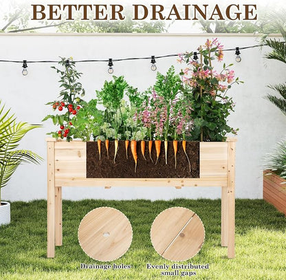 Raised Garden Bed with Legs, 48x24x30 inch Wood Elevated Planter with Protective Liner for Vegetable Flower Herb, Outdoor Planter Box Kit for Balcony Patio Backyard, Natural