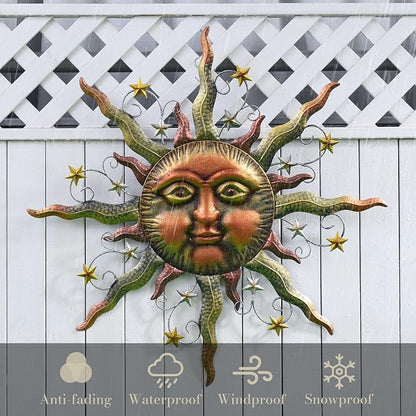 TERESA'S COLLECTIONS Sun Metal Wall Art for Outdoor Decor,32" Bronze Sun Face 3D Wall Decor for Garden Decor,Rustic Retro Hanging Sculpture for Outside Living Room Home Patio Farmhouse Gifts for Mom