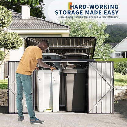 GarveeLife 3x6 ft Garbage Bin Shed Stores, Outdoor Trash Can Storage 2 Binsgarbage Bin Storage Shed, Metal Trash Shed Waterproof Outside Storage