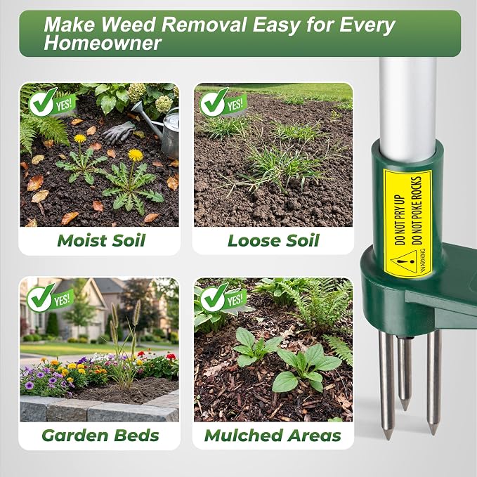 Walensee Weed Puller, Stand Up Weeder Hand Tool, Long Handle Garden Weeding Tool with 3 Claws, Hand Weed Hound Weed Puller for Dandelion, Standup Weed Root Pulling Tool and Picker, Grabber (1 Pack)