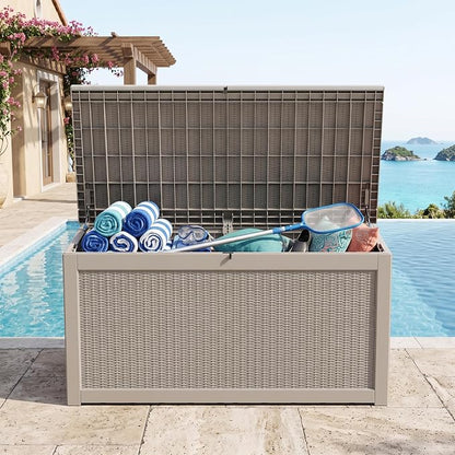 Outdoor Storage Box, 320 Gallon Waterproof Deck Box [Upgraded 3.1], Giant Resin Storage for King Cushions, Lockable Bench Chest, Estate Yard Garden BBQ Gathering, Grey