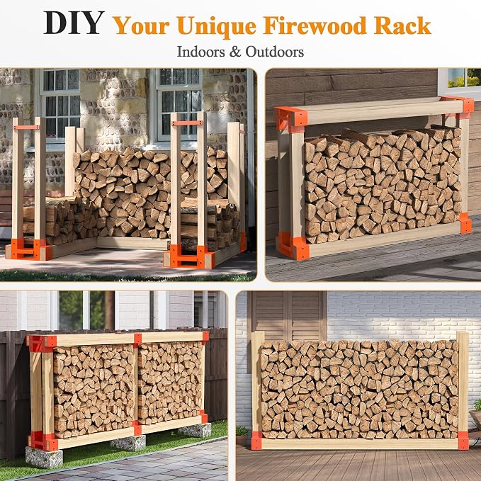 Mr IRONSTONE Firewood Rack Outdoor Indoor, Adjustable to ANY Length Firewood Log Rack Brackets Kit, Heavy Duty Fire Wood Storage Racks, Fireplace Wood Holder for Patio Deck