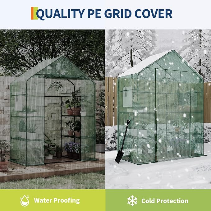 Garvee 57X29x77-Inch Greenhouse, Transparent Mini Walk-in Green House with PE Cover and Anchor, Plant Garden Hot House 3 Tiers 4 Shelves for Indoor Backyard Outside