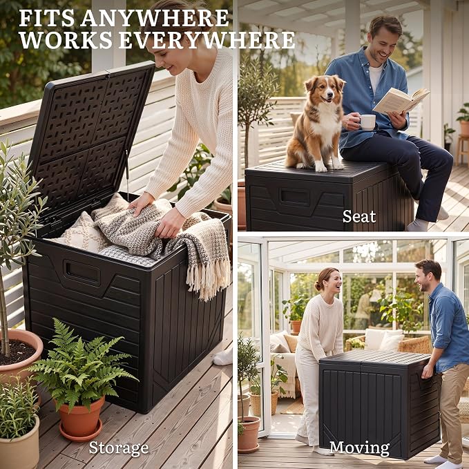 YITAHOME 150 Gallon Large Outdoor Deck Box | Lockable Resin Double-Wall Storage Box and Waterproof Patio Furniture Bin for Garden Tools & Pool Accessories, Black