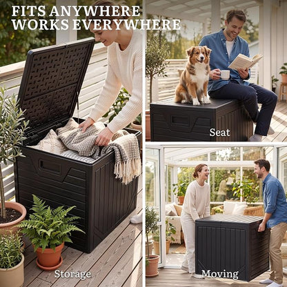 YITAHOME 150 Gallon Large Outdoor Deck Box | Lockable Resin Double-Wall Storage Box and Waterproof Patio Furniture Bin for Garden Tools & Pool Accessories, Black