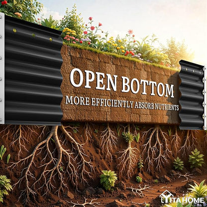 YITAHOME 8x2x1.5ft Raised Garden Bed Kit, 17" Tall 9 in 1 Large Galvanized Metal Planter Box with Gloves & Safety Rubber, Outdoor Flower Bed for Plants Vegetables Flowers, Black