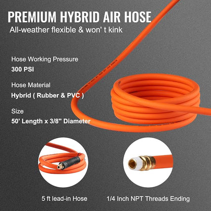 VEVOR Retractable Air Hose Reel 3/8IN x 50FT Hybrid Air Hose Max 300PSI
