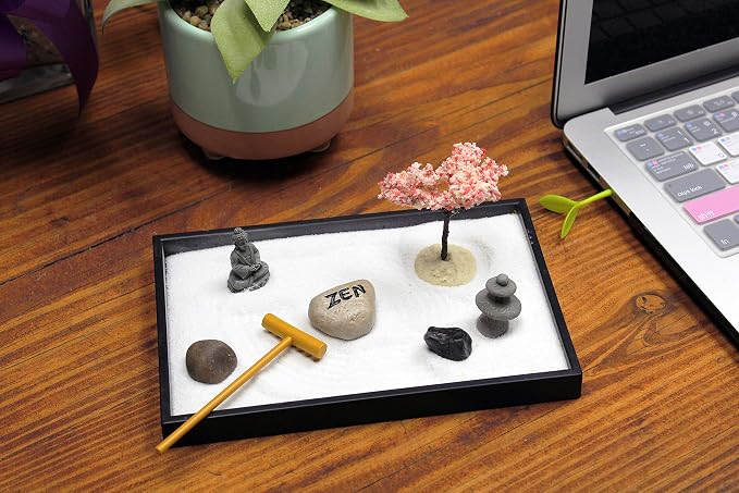 Nature's Mark, Mini Meditation Zen Garden Table Décor Kit with Accessories (8Lx5W Rectangle C)