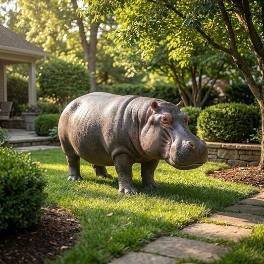 27.56" Large Weather Resistant Hippopotamus Garden Statue, Realistic Resin Hippo Wildlife Sculpture, Outdoor Decor for Lawn Yard Patio Pond Landscaping